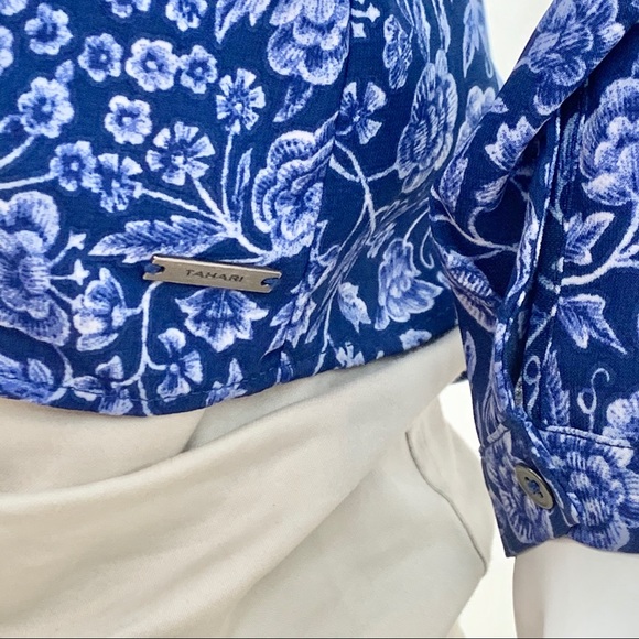 Tahari / Floral Blue White Long Sleeve - Picture 3 of 8